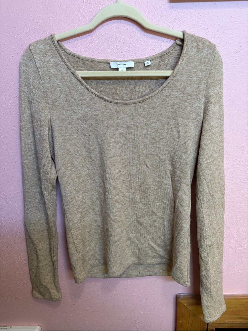 Vince Womens Size Medium Brown Open Scoop Neck Long Sleeve Pullover Top